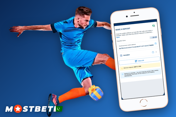 How to deposit money in Mostbet using crypto with a TRC-20 QR code address screen